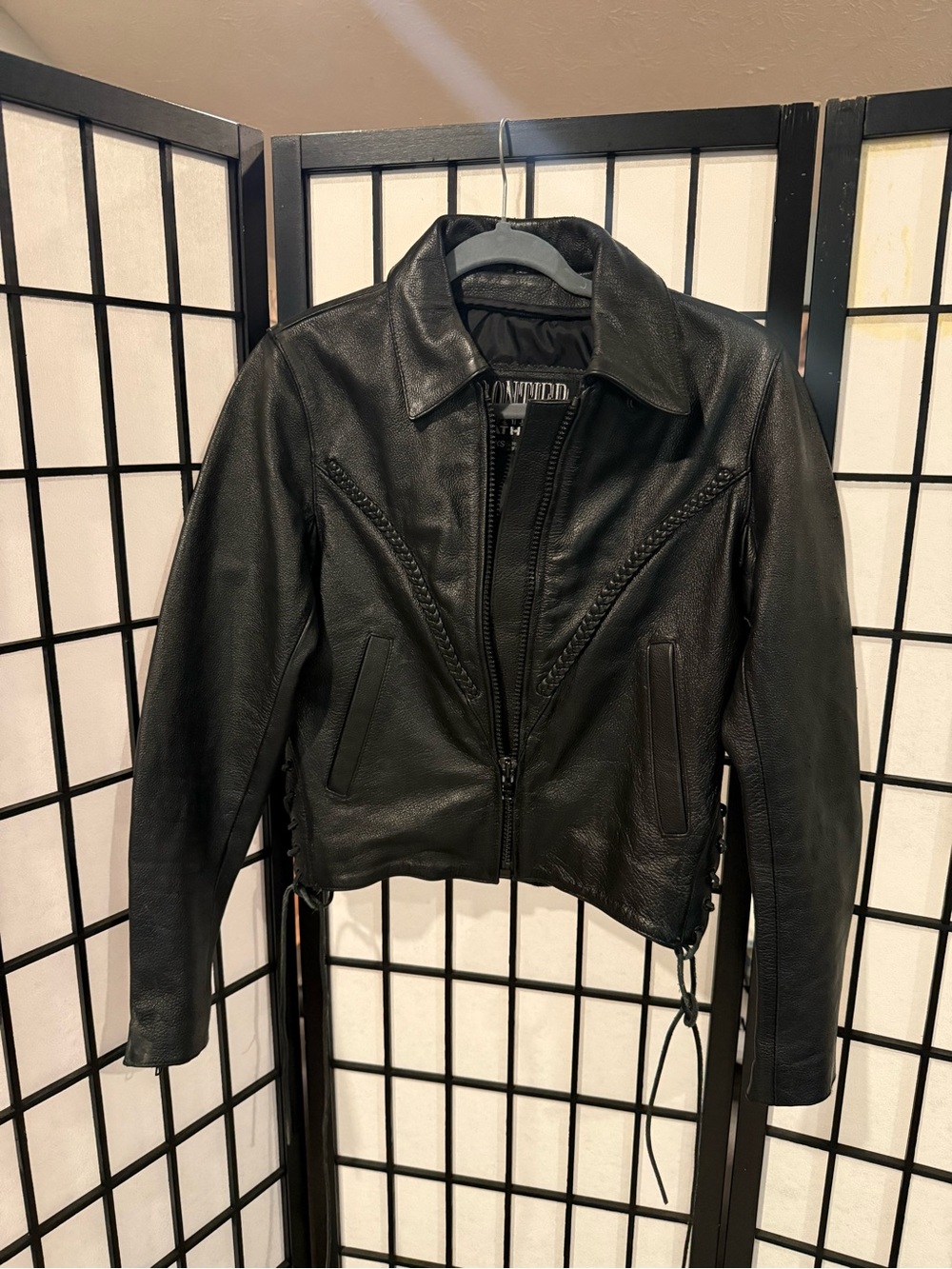 New Frontier Black Leather Moto Jacket with Braided Detail